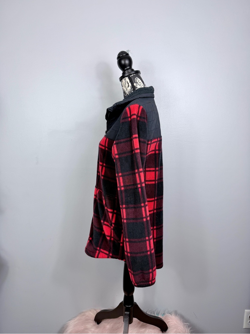 Columbia red/black buffalo plaid full zip sherpa jacket size medium - Picture 6 of 11